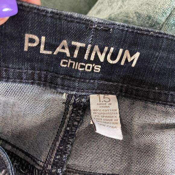 Chico's blue jeans women's 10 PLATINUM DENIM dark wash with embroidery flower - Picture 8 of 16